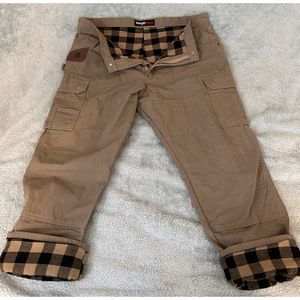 WRANGLER RIGGS Rip Stop 40 x 32 Mens BROWN CARGO RANGER Pants Work FLANNEL LINED